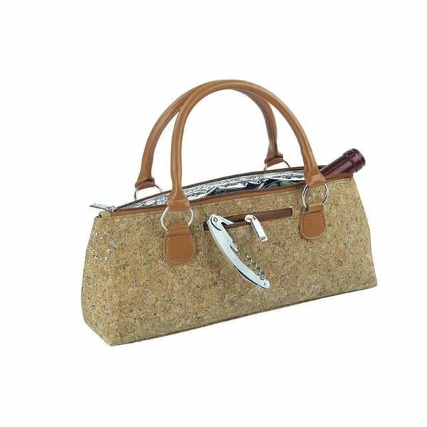 Wine Clutch-Cork Insulated Single Bottle Wine Tote, Silver, Picnic Gift, Mfr#: 3020-SC